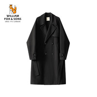 William fox&sons绵羊毛混纺双面呢英伦复古风衣款通勤翻领中长款双面呢大衣外套男 黑色 XL /52