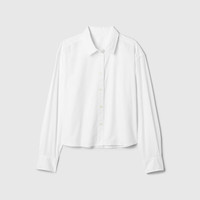 Gap女装2025春季纯棉翻领短款不易皱常规长袖衬衫美版885295 白色 L 美码  2XL亚洲码170/100A