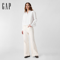 Gap女装2025春季纯棉翻领短款不易皱常规长袖衬衫美版885295 白色 M 美码 XL亚洲码170/96A
