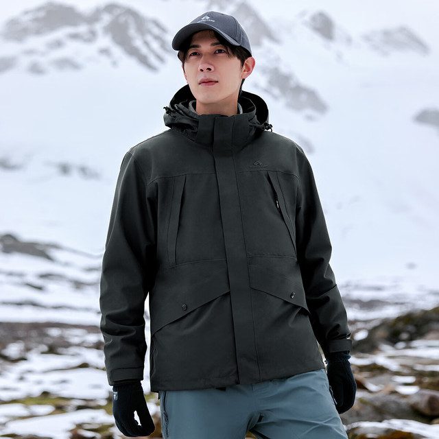 拓路者 冬季硬壳冲锋衣三合一男防风保暖户外高海拔登山服外套 藏青-腋下拉链+抓绒内胆
