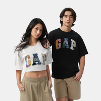Gap 格纹贴布绣logo 宽松短袖T恤