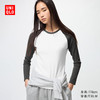 UNIQLO 优衣库 女装柔软罗纹撞色圆领T恤/长袖插肩袖内搭481438 58 深绿色 S /155/80A