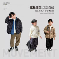 东方骆驼男童一体绒卫裤加厚灯芯绒复奥粒绒中大童装秋冬款保暖运动裤 卡其色 90 身高73-80cm