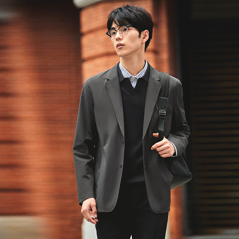 报喜鸟【可运动西服】秋季李乃文明星同款弹力抗皱易打理休闲外套男 秘境灰 50 A(180/100)