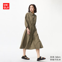 优衣库 女装尼龙连衣裙/7分袖裙子480632 56 橄榄色 M /160/84A
