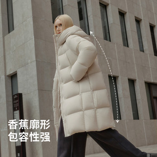 坦博尔泡芙羽绒服女反季中长款鸭绒连帽舒适百搭廓形保暖外套 知春米 M (165)