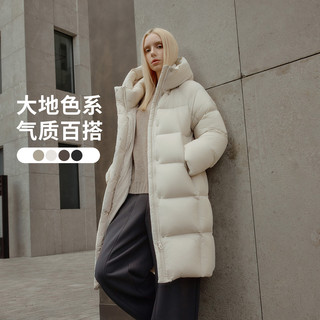 坦博尔泡芙羽绒服女反季中长款鸭绒连帽舒适百搭廓形保暖外套 知春米 M (165)