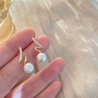 花饰庄园 波浪珍珠耳钉S925银针女夏小众设计感轻奢耳饰贝珠耳环法式新 波浪珍珠耳钉-金色