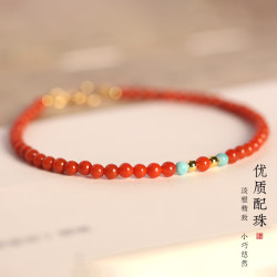 花饰庄园 凉山南红玛瑙手链女祥云小米珠本命年柿子红小众手串手绳 3mm南红素珠款