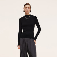 歌莉娅机洗羊毛上衣女2025秋季穿搭修身打底衫毛衣1E9L5J350 00B黑色 XXS