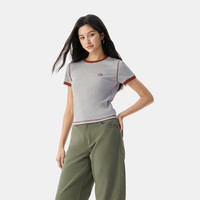 Gap女装2025夏季新款刺绣logo撞色包边坑条短袖T恤修身上衣766080 浅灰 S (160/80A) 亚洲尺码