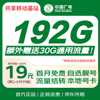 中国广电 流量卡19元超低月租手机卡5G长期电话卡移动基站纯上网卡卡大王卡