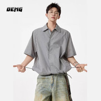 OEMG  美式复古高级感格纹短袖衬衫男士夏季翻领衬衣宽松休闲上衣外套   [建议110-130斤]