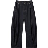 对白美式复古弯刀牛仔裤女2025秋新款萝卜裤高腰宽松显瘦阔腿长裤