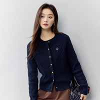 茵曼（INMAN）章若楠同款复古老钱风女装开衫毛衣2025秋季新品通勤感针织衫 宝蓝色 XL