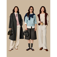 茵曼（INMAN）【服饰5折】 简约绞花圆领毛衣冬季长袖保暖绵羊毛针织衫 浅杏色 S