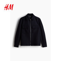 H&M男装夹克秋季时尚拉链翻领休闲外套式衬衫1227909