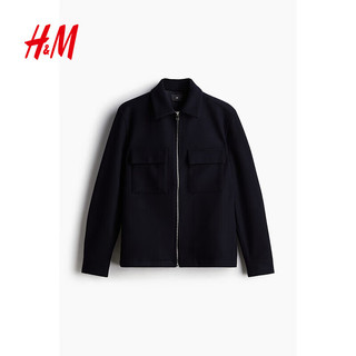 H&M男装夹克秋季时尚拉链翻领休闲外套式衬衫1227909
