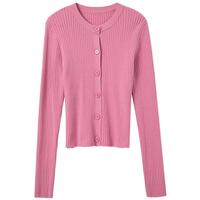 三彩2025冬季修身短款圆领针织衫长袖开衫外搭显瘦简约M 玫红色[付款15天内]发 M 160/84A