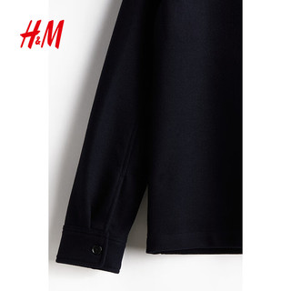 H&M男装夹克秋季时尚拉链翻领休闲外套式衬衫1227909