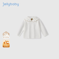 JELLYBABY【2025秋冬新品】女童白色t恤长袖宝宝法式翻领儿童秋季6宝宝衣服