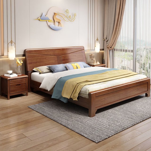 宜眠坊 ESF 床主卧1.8*2米实木床中式床双人床 NJ-A06 配套床头柜*1