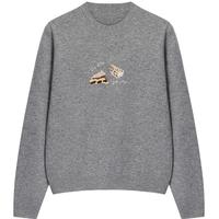 鄂尔多斯1980【甜品针织系列】羊毛羊绒圆领提花女针织衫25秋冬 花岗岩 2XL 175/96B