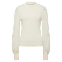 EP雅莹女装 羊毛高领木耳边修身拼接法式毛衣针织衫 2025秋装9936A 白色 XL