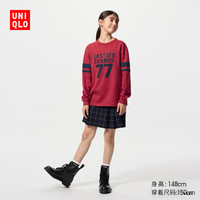 优衣库童装男童女童AIRism棉混纺圆领T恤长袖红色秋冬新款482985 15 珊瑚红色 140