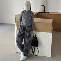 小猪班纳 女童裤子2025秋季女孩弯刀格子阔腿裤