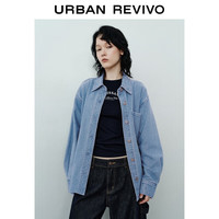 UR2025秋季新款女高智精英撞色提花超宽松牛仔衬衫UYY850220 (偏宽松)