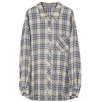 三彩2025夏季易打理衬衫肌理格纹小衫休闲宽松中长衬衣M 冰川蓝格纹 S 155/80A