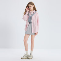 三彩【100棉】2025秋季长袖宽松条纹衬衫翻领衬衣开衫上衣M 浅粉条纹 XL 170/92A