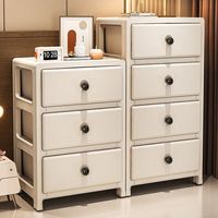 美潮收纳柜抽屉式多层塑料加厚办公室桌下可移动文件置物储物床头柜子 3层-白色【加厚大容量】