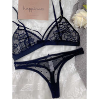 维多利亚的秘密(Victoria's Secret)薄款性感蕾丝法式内衣套装女透明三角杯无钢圈文胸纯欲低腰丁字裤 黑色丁字裤套装 M 75BC