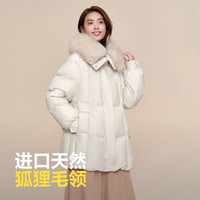 波司登反季冬季羽绒服女款短款翻领大毛领新国标90绒商场同款外套