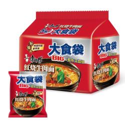 康师傅 方便面 一倍半 红烧牛肉面五连包129g*5 泡面袋装速食 大面饼