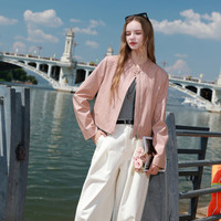 三彩2025秋季PU仿皮外套小皮衣宽松短款休闲夹克小个子M 烟粉色 XL 170/92A