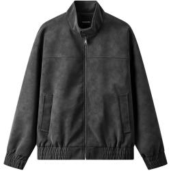 gxgjeans 男装 多色简约美式复古宽松立领夹克外套男 25秋新品 黑灰 L (175)