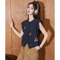 Et Boite/法文箱子 棉衬衫2025夏季高级感小个子薄款洋气刺绣圆领衬衣