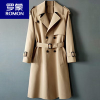 罗蒙(ROMON)欧货长款风衣过膝2024年帅气休闲宽松加长春秋战壕外套男1256 浅卡其 XL/宽松,210斤以下穿