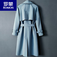 罗蒙(ROMON)欧货长款风衣过膝2024年帅气休闲宽松加长春秋战壕外套男1256 灰蓝色 XL/宽松,210斤以下穿
