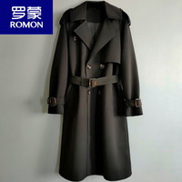 罗蒙(ROMON)欧货长款风衣过膝2024年帅气休闲宽松加长春秋战壕外套男1256 黑色 L/宽松,185斤以下穿