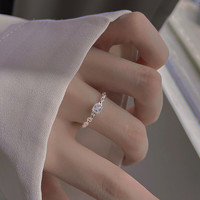 花饰庄园 链条方钻戒指女设计感小众感轻奢方形锆石素戒可调节 A273 开口可调节