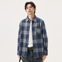 gxgjeans 25年秋新品 美式简约通勤宽松长袖衬衫 蓝色格纹