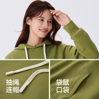 森马卫衣女短款基础款慵懒风套头衫百搭秋季简约落肩宽松连帽衣服 橄榄绿40894 2XL