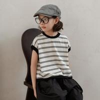 Schwartz 2025新款夏装条纹宽松上衣中小童女孩打底衫