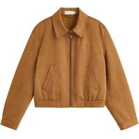 茵曼复古麂皮绒短外套秋季通勤显瘦翻领夹克 咖色 M