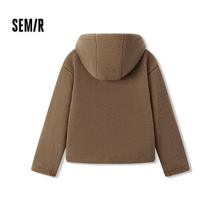 森马（Semir）外套女冬季连帽抗静电仿羊羔毛抽绳上衣宽松撞色时尚潮流夹克 焦糖棕51140 XL