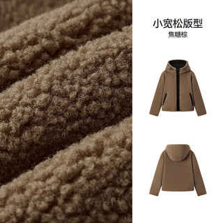 森马（Semir）外套女冬季连帽抗静电仿羊羔毛抽绳上衣宽松撞色时尚潮流夹克 焦糖棕51140 XL
